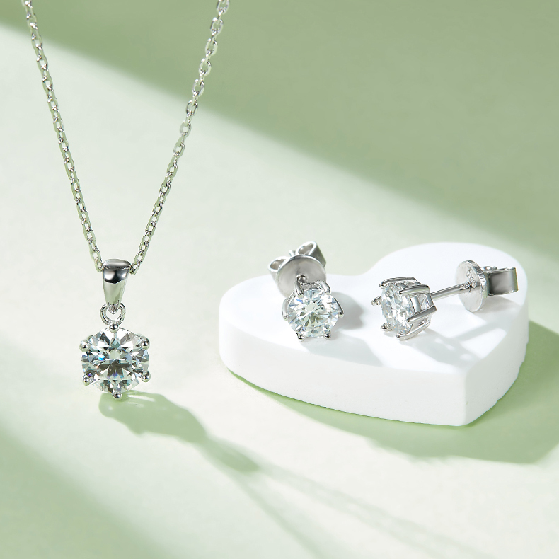 Moissanite Jewelry Set In Sterling Silver