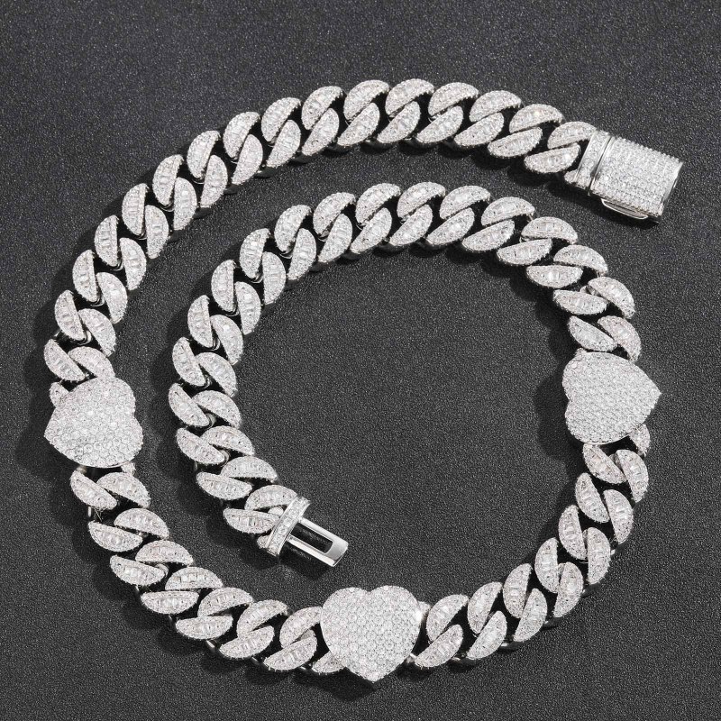 15mm Heart Cuban Bracelet/Chain