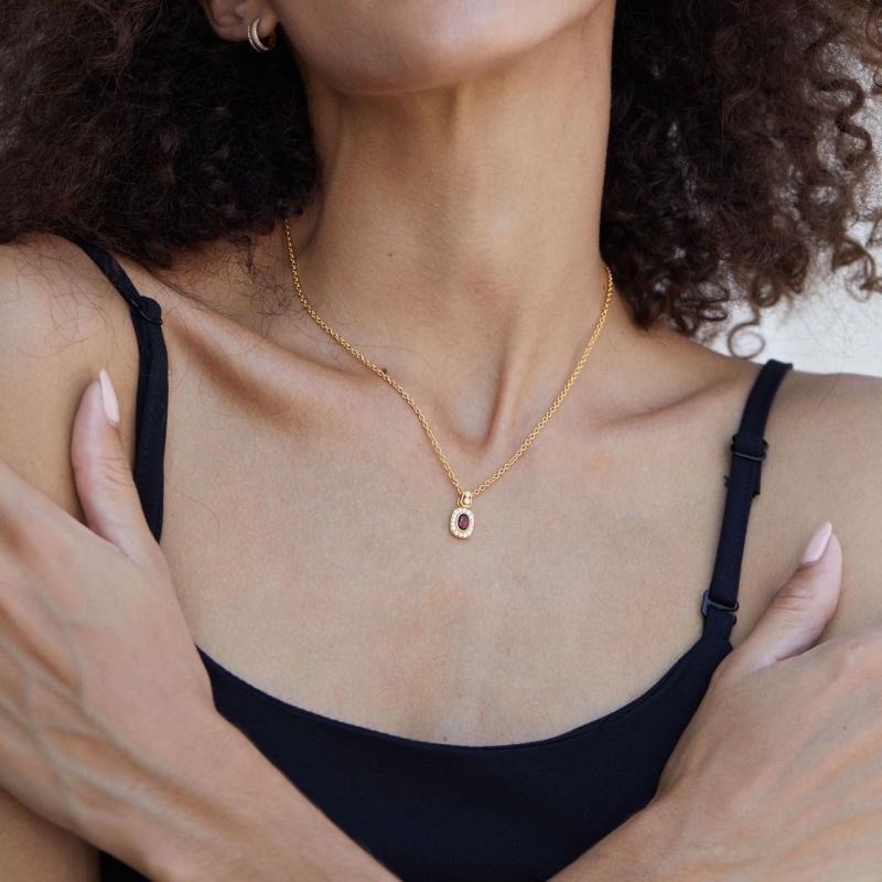 Natural Garnet Necklace In Sterling Silver