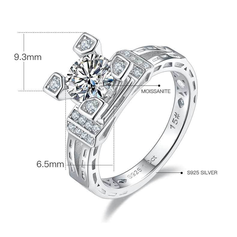 1CT Moissanite Ring In Sterling Silver