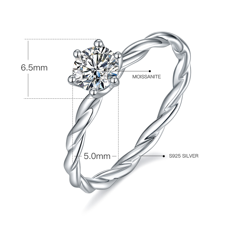 0.5CT Moissanite Ring In Sterling Silver