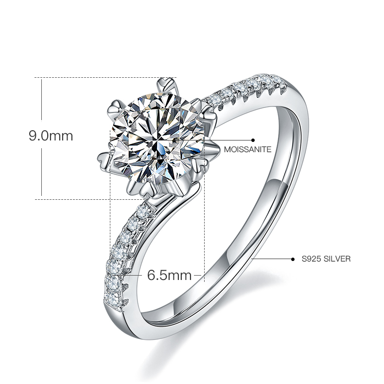 1CT Moissanite Ring In Sterling Silver