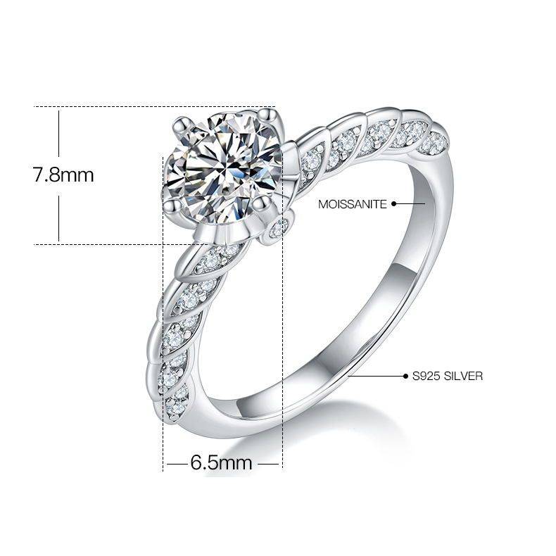 1CT Moissanite Ring In Sterling Silver