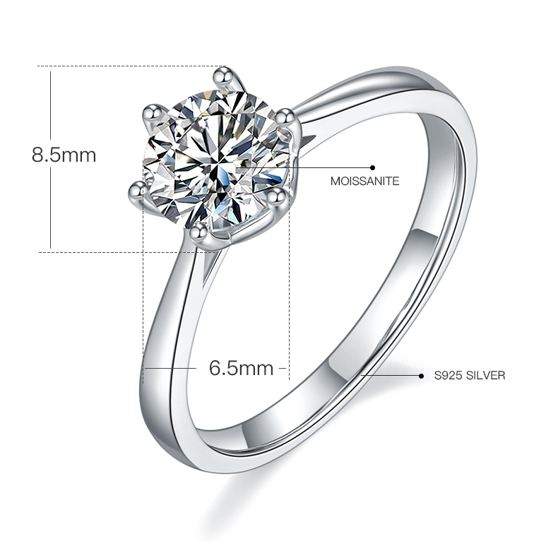 1CT Moissanite Ring In Sterling Silver