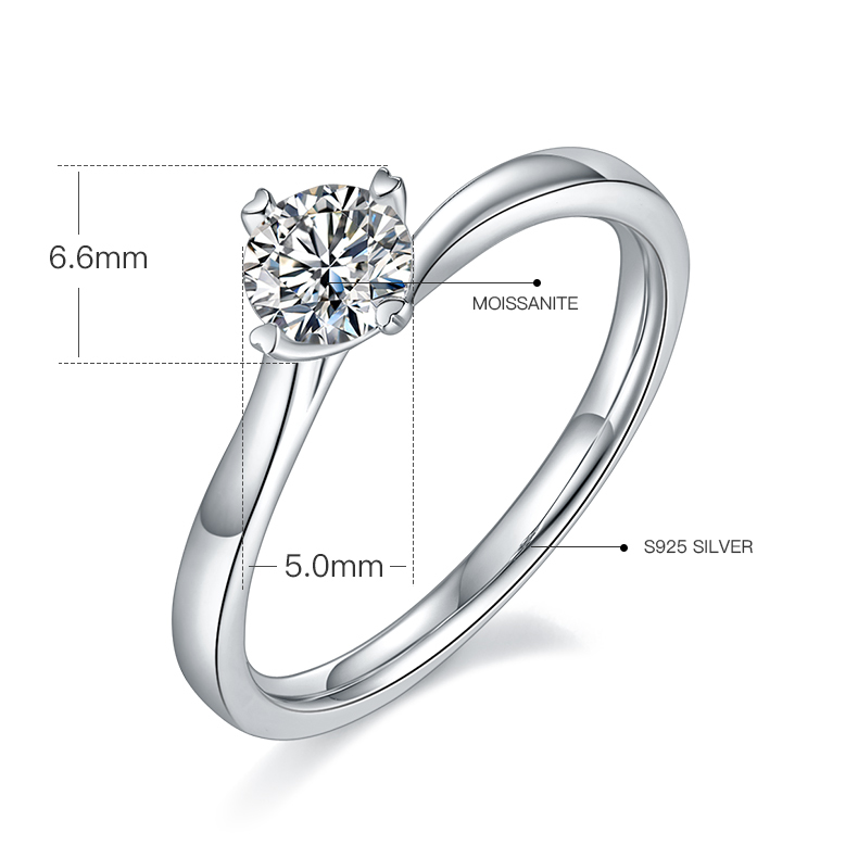 0.5CT Moissanite Ring In Sterling Silver