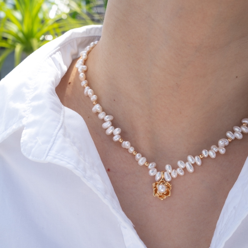 Natural Pearl Sterling Silver Necklace