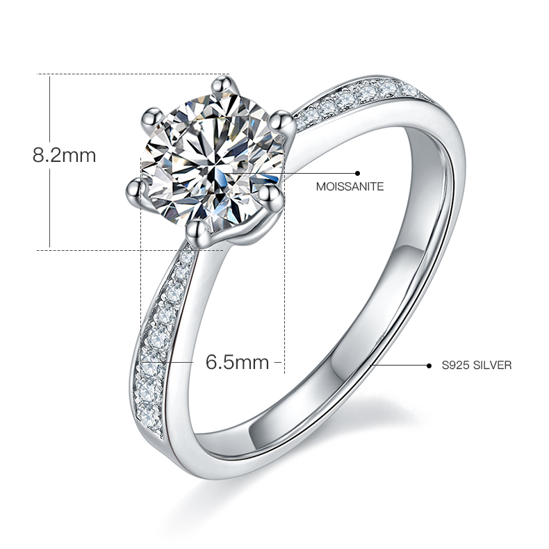 1CT Moissanite Ring In Sterling Silver