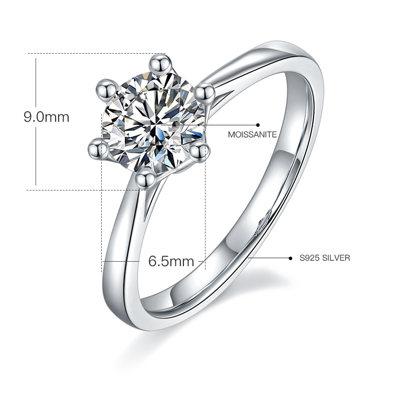 1CT Moissanite Ring In Sterling Silver