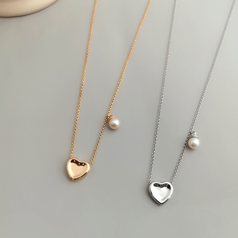 Natural Pearl & Heart Sterling Silver Necklace