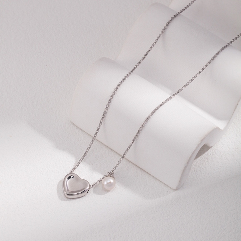 Natural Pearl & Heart Sterling Silver Necklace