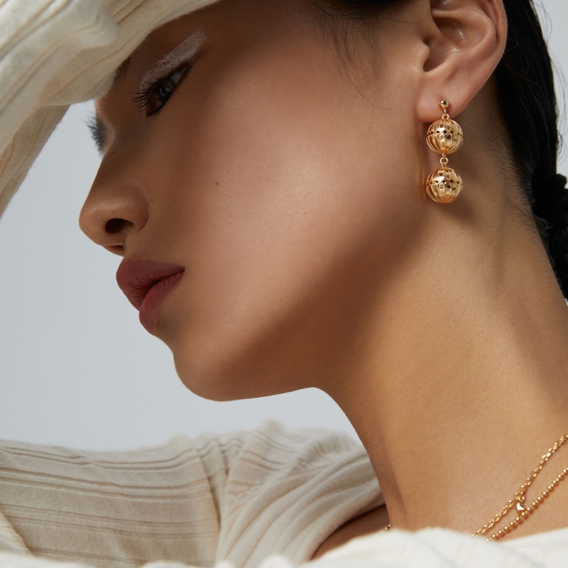 18k Gold Plated Hollow Ball Drop Earrings