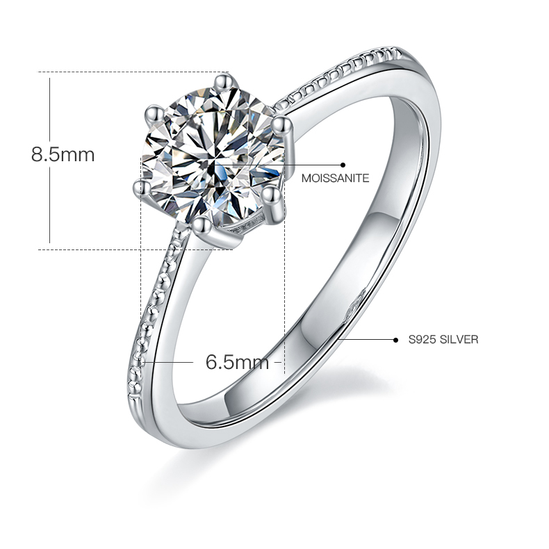 1CT Moissanite Ring In Sterling Silver