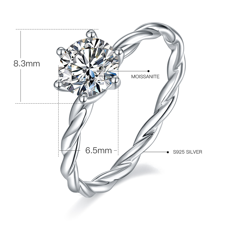 1CT Moissanite Ring In Sterling Silver