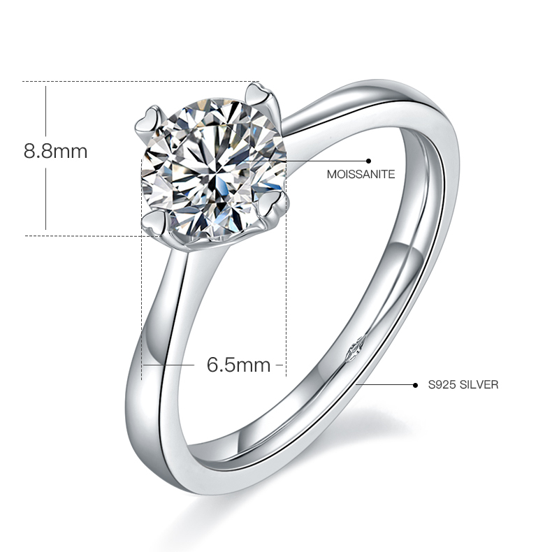 1CT Moissanite Ring In Sterling Silver