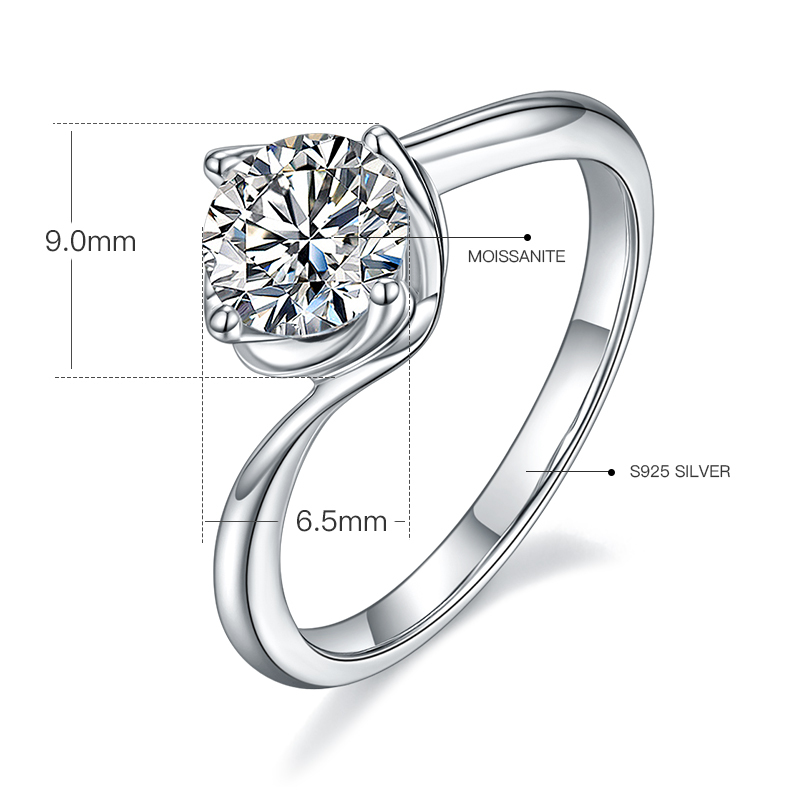 1CT Moissanite Ring In Sterling Silver