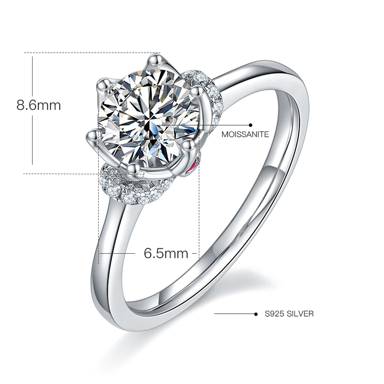 1CT Moissanite Ring In Sterling Silver