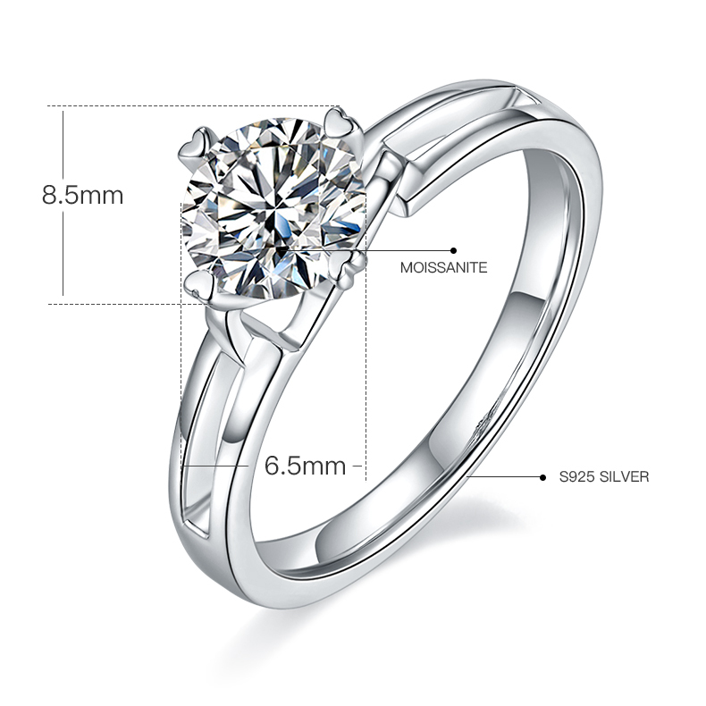 1CT Moissanite Ring In Sterling Silver