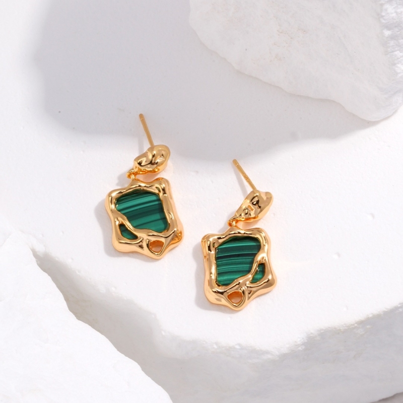 Natural Malachite Sterling Silver Earrings