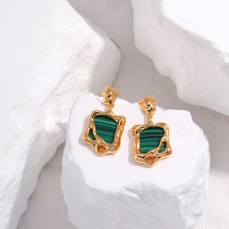 Natural Malachite Sterling Silver Earrings