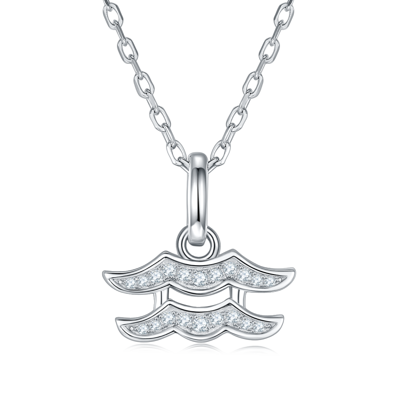 Zodiac Star Sign "Aquarius" Moissanite Sterling Silver Necklace