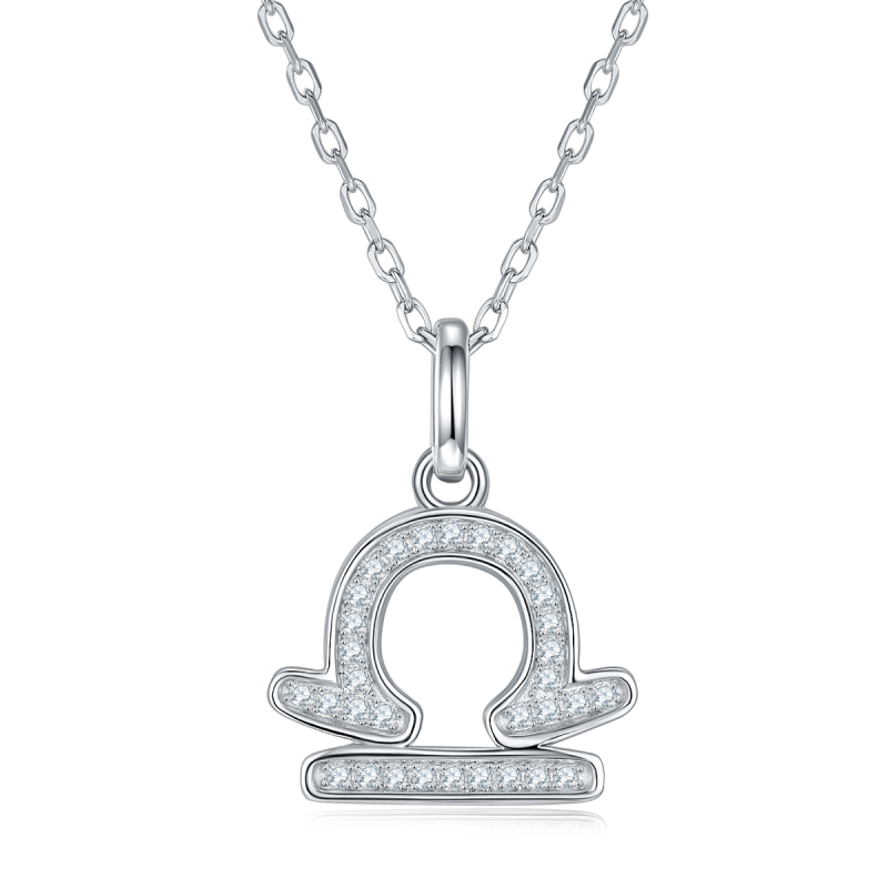 Zodiac Star Sign "Libra" Moissanite Sterling Silver Necklace