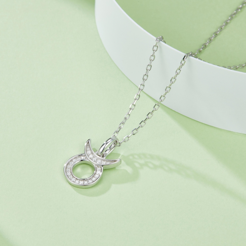 Zodiac Star Sign "Taurus" Moissanite Sterling Silver Necklace