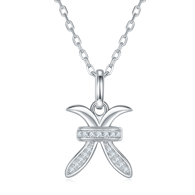 Zodiac Star Sign "Pisces" Moissanite Sterling Silver Necklace