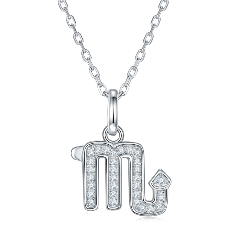 Zodiac Star Sign "Scorpio" Moissanite Sterling Silver Necklace