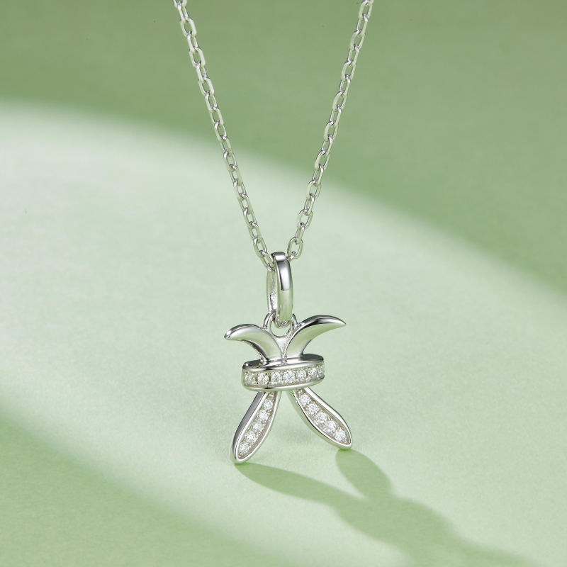 Zodiac Star Sign "Pisces" Moissanite Sterling Silver Necklace