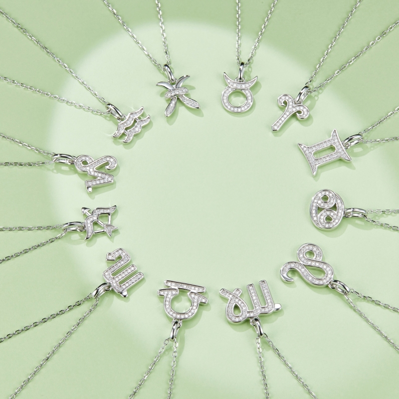 Zodiac Star Sign "Libra" Moissanite Sterling Silver Necklace