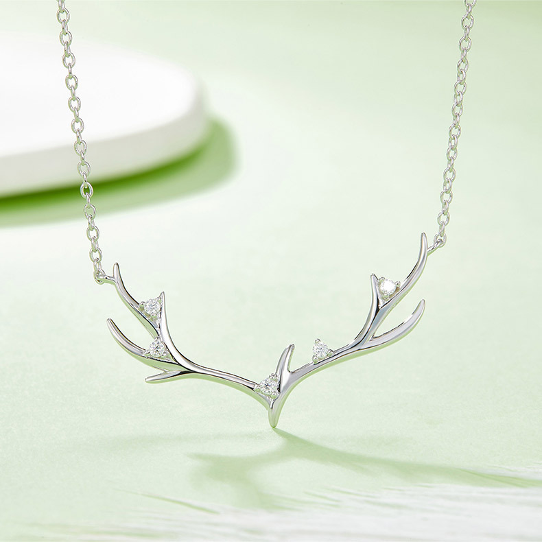 Antlers Moissanite Sterling Silver Necklace