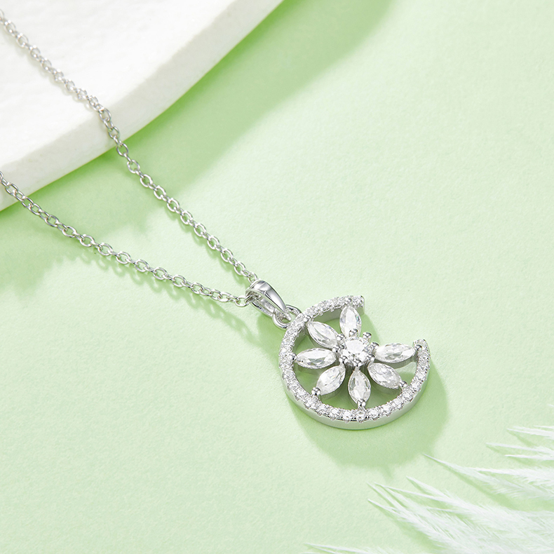 Sunflower Moissanite Sterling Silver Necklace