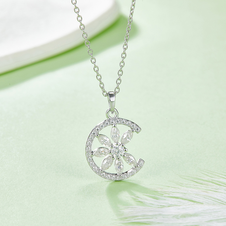 Sunflower Moissanite Sterling Silver Necklace