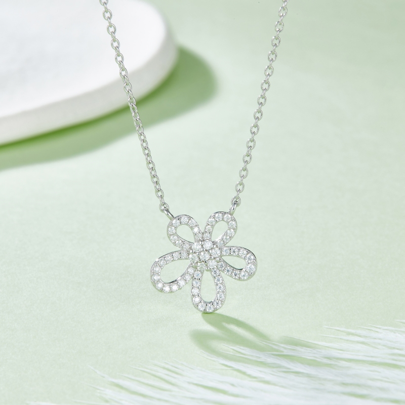 Flower Moissanite Sterling Silver Necklace