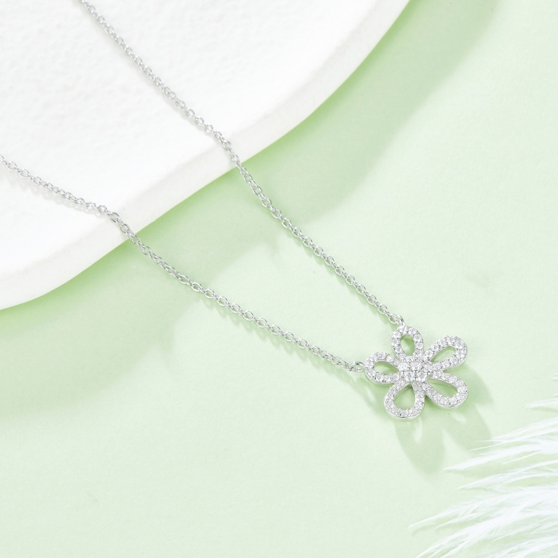 Flower Moissanite Sterling Silver Necklace