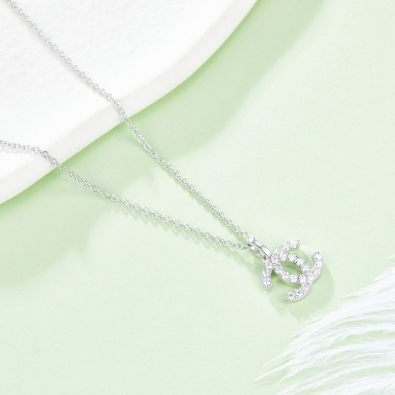Double C Moissanite Sterling Silver Necklace