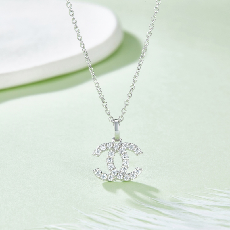 Double C Moissanite Sterling Silver Necklace