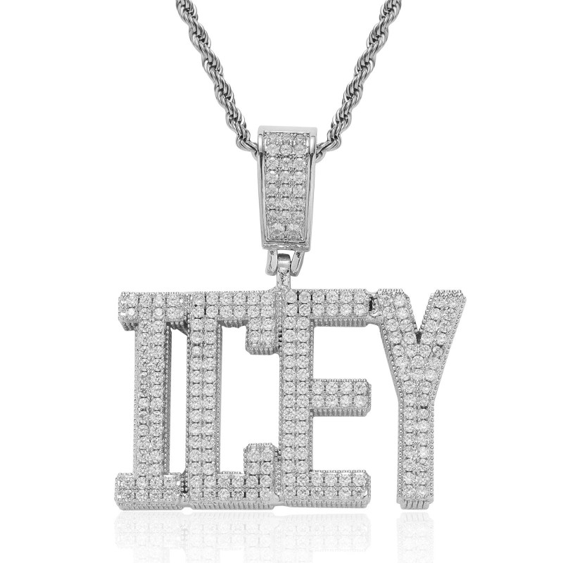 Custom Personalized Sparkling Letter Pendant With Free Rope Chain