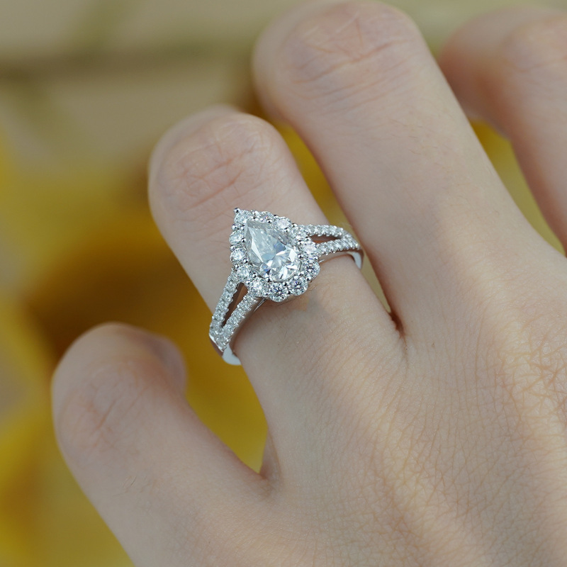 Pear Moissanite Ring In Sterling Silver