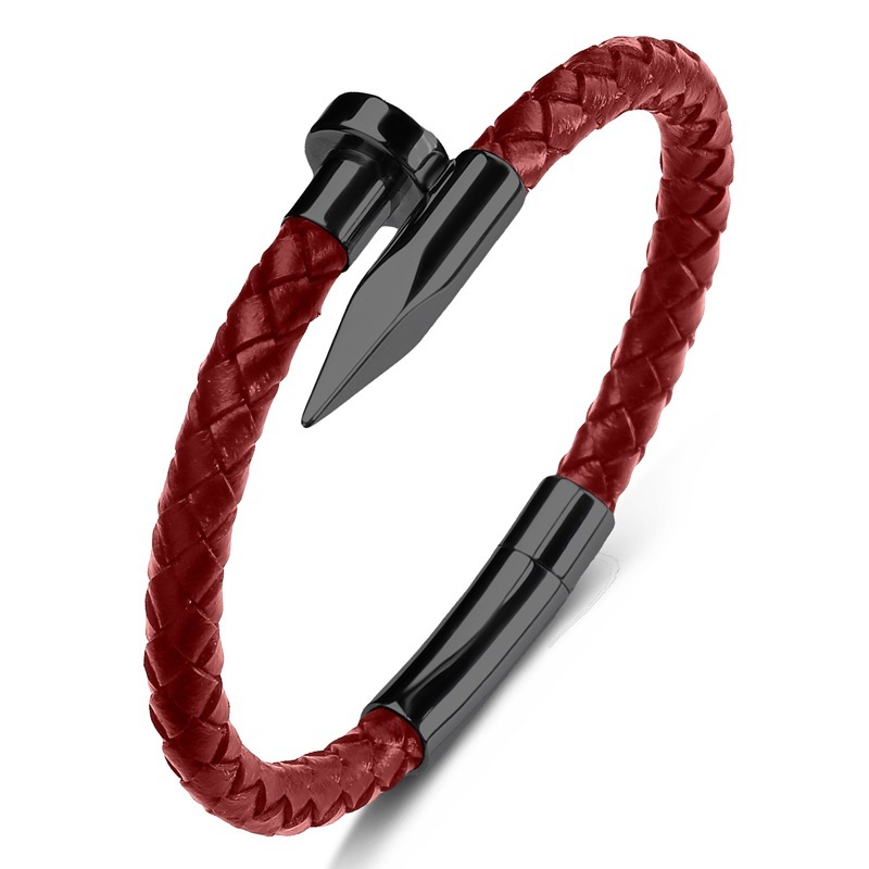 Nail Bullet Leather Rope Bracelet