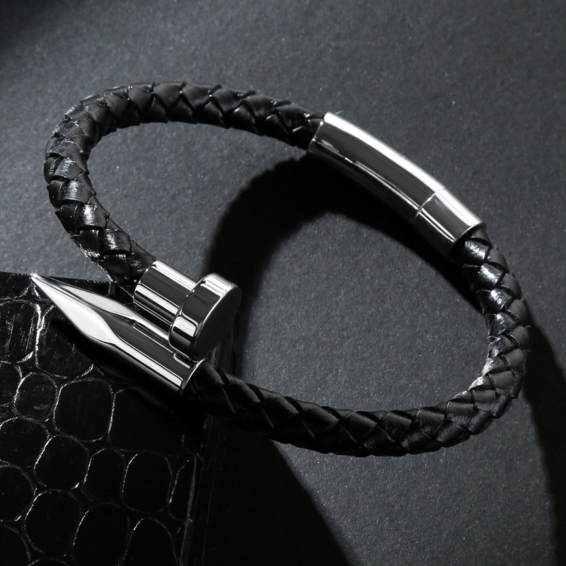 Nail Bullet Leather Rope Bracelet