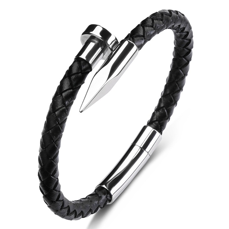 Nail Bullet Leather Rope Bracelet