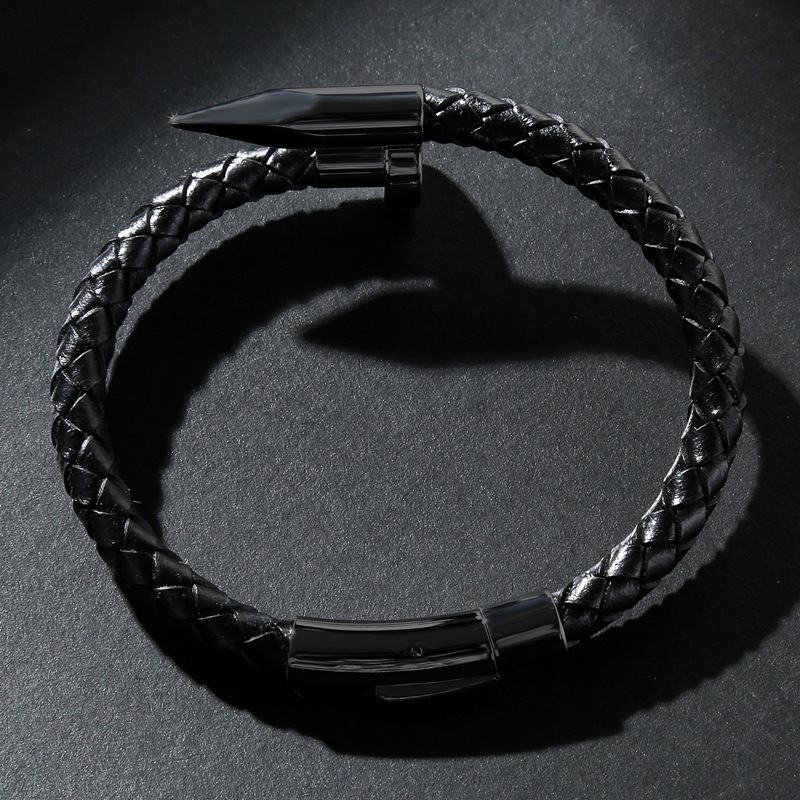 Nail Bullet Leather Rope Bracelet