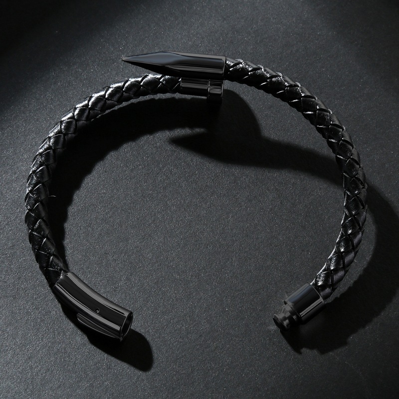 Nail Bullet Leather Rope Bracelet