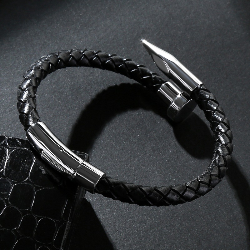 Nail Bullet Leather Rope Bracelet