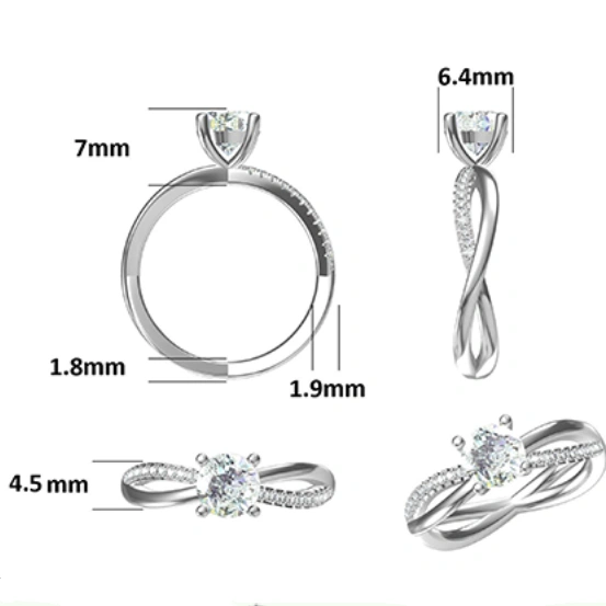 1CT Moissanite Ring In Sterling Silver
