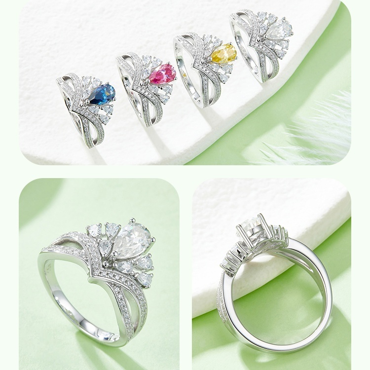 Princess Crown 1CT Sterling Silver Moissanite Engagement Ring - Stunning symbols of eternal love.