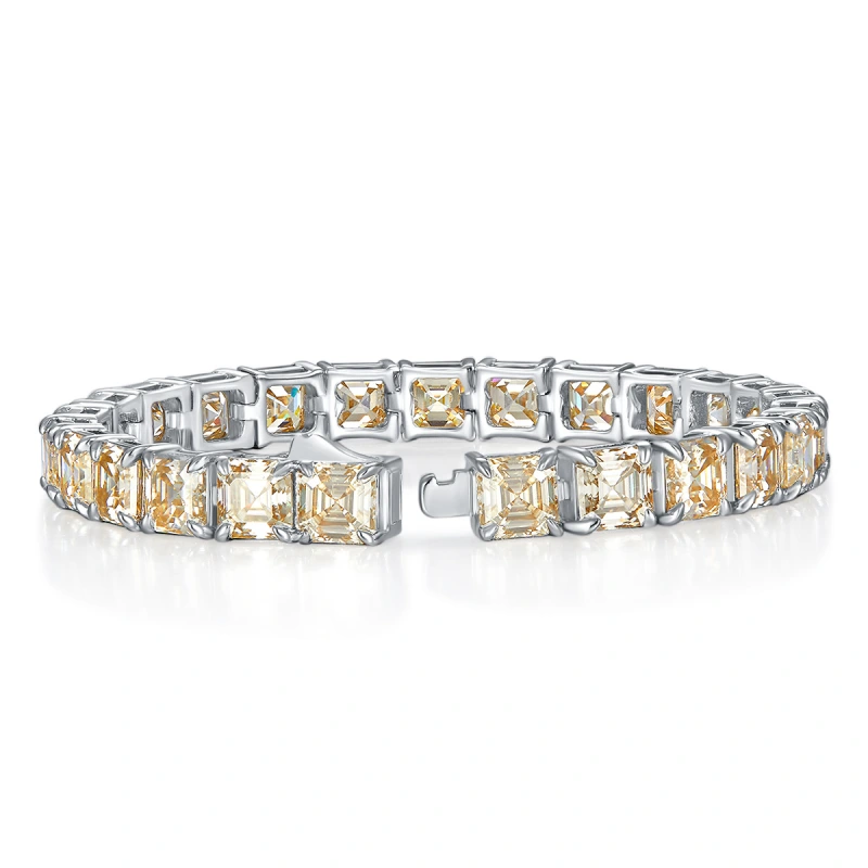 5.5MM CHAMPAGNE PRINCESS CUT MOISSANITE DIAMOND TENNIS BRACELET STERLING SILVER