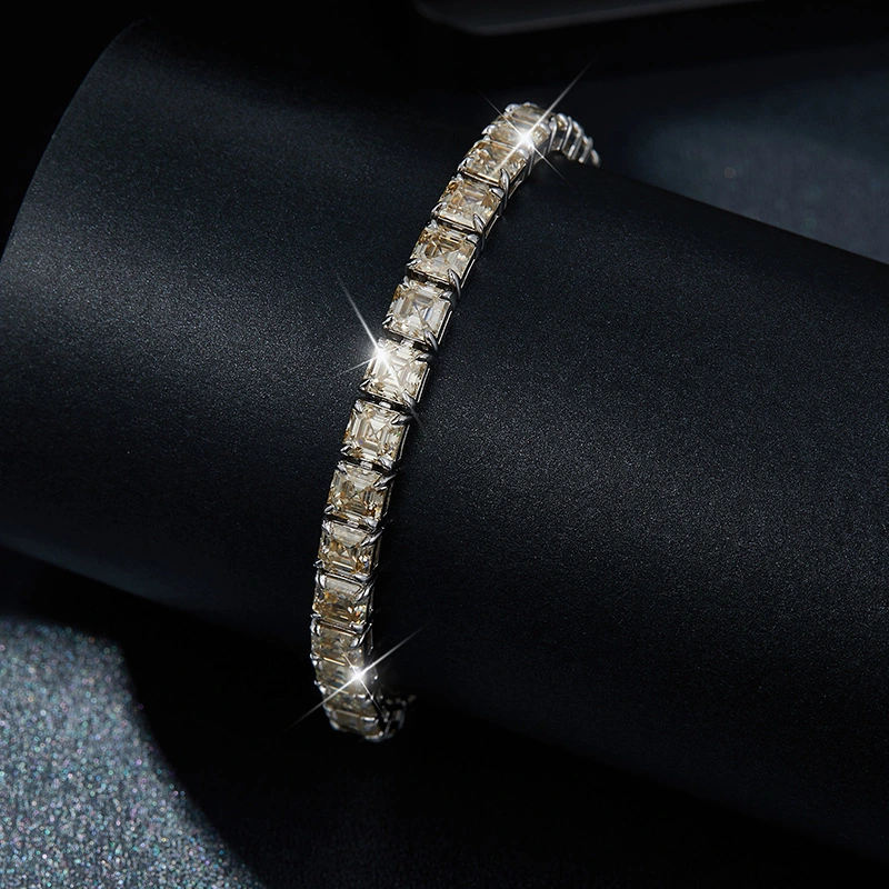 5.5MM CHAMPAGNE PRINCESS CUT MOISSANITE DIAMOND TENNIS BRACELET STERLING SILVER
