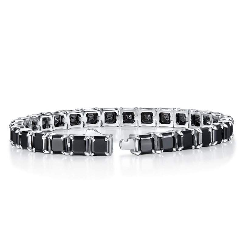 5.5MM BLACK PRINCESS CUT MOISSANITE DIAMOND TENNIS BRACELET STERLING SILVER